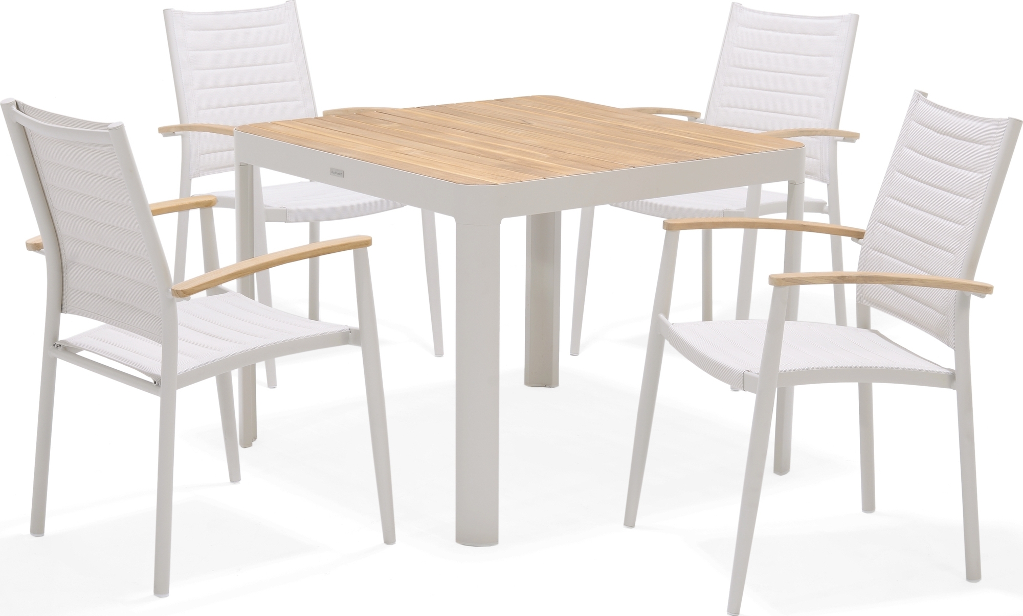 Portals Essgruppe 2 Weiß/Teak Esstischgruppen für den Garten
