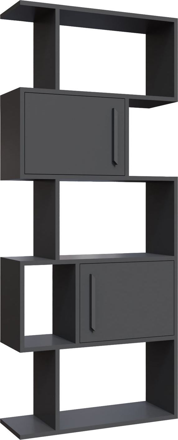 Schwarzes Bücherregal Mit 3 Ebenen & 7 Würfeln – Modern, Rustikal, Aus Holz, 80x24x110 Cm, Mit Kippschutz
